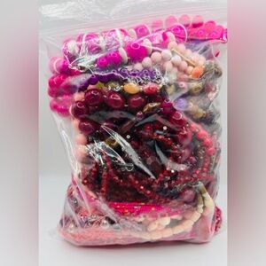 Vintage & Modern Pink & Red Tone Beaded Necklace, Mystery Jewelry Lot 2Lbs